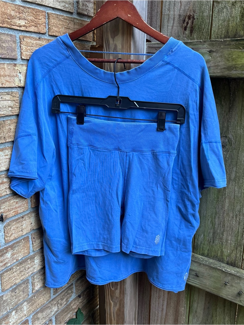Free People Movement Blue HotShot Oversized Short Sleeve Tee and Bike Shorts Set